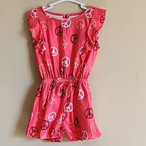 FALLS CREEK ROMPER - PINK RUFFLES PEACE SIGNS Size 18Months